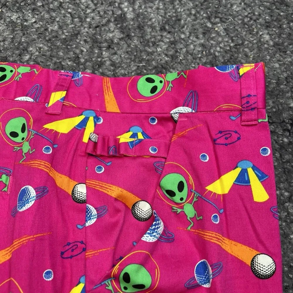 Royal and Awesome Men`s Golf Pants Aliens and Golfballs 38x32